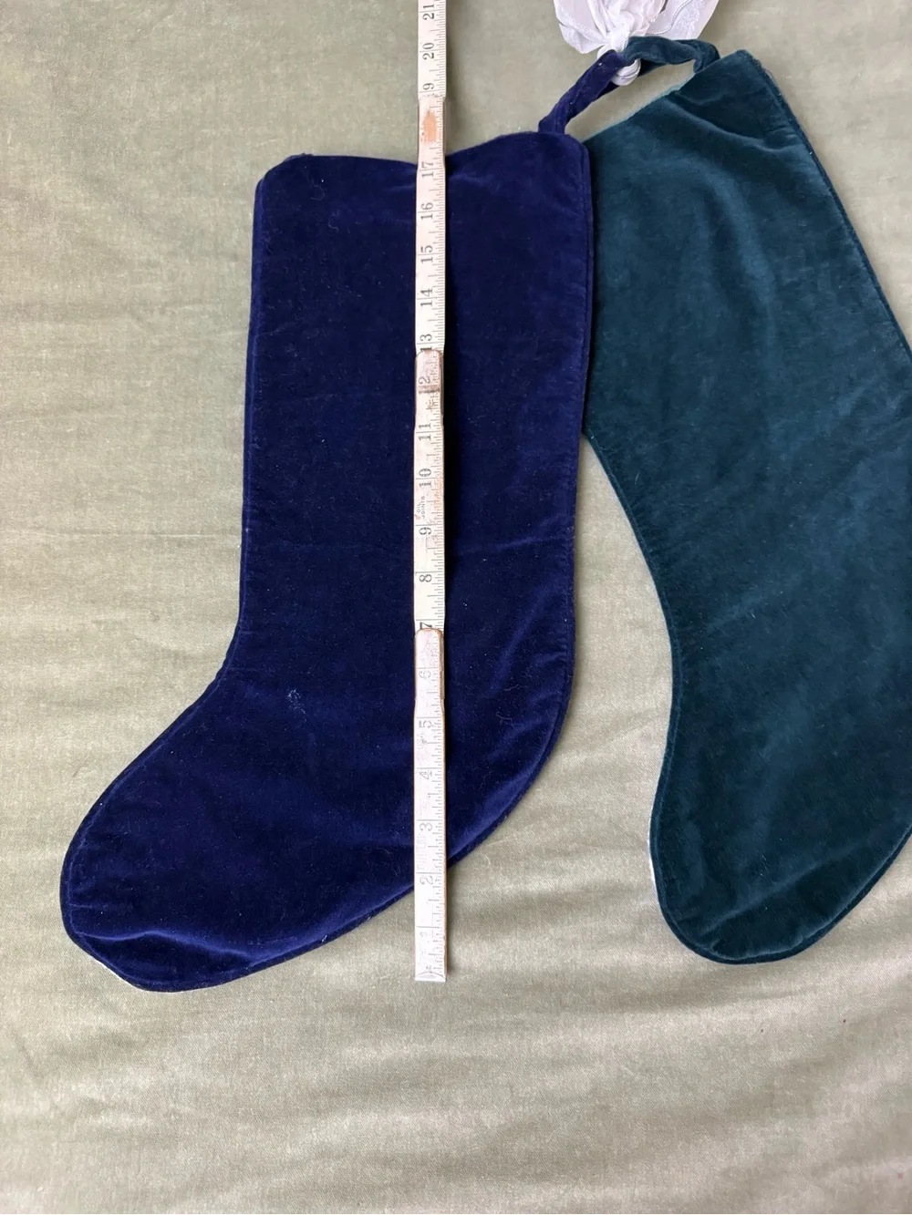 Pair of Needlepoint Christmas Stockings Santa Snowman 19in Wool Velvet Back #OSX